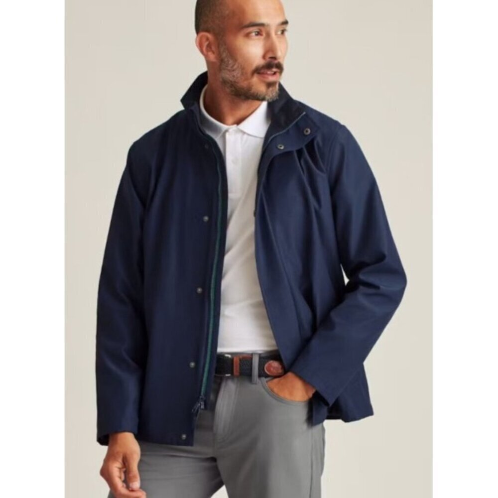 BONOBOS Full Zip Snap Element Jacket Sz L Navy Blue Pockets Cotton Nylon Stretch